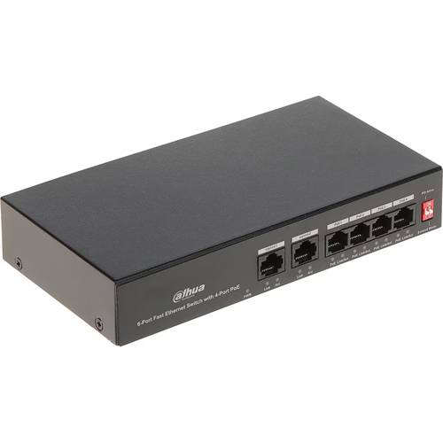 DAHUA PFS3006-4ET-36, 4 Port, Megabit, PoE 36W, 2 Port Uplink, Yönetilemez, Masaüstü Switch
