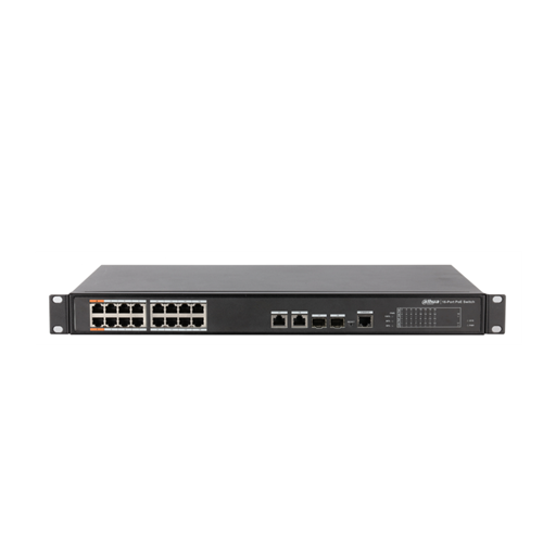 DAHUA PFS4218-16ET-240-V2, 16 Port, MegaBit, PoE 240W, 2 Port GigaBit Uplink, 2 Port GigaBit Combo SFP, Yönetilebilir, Rack Mount Switch