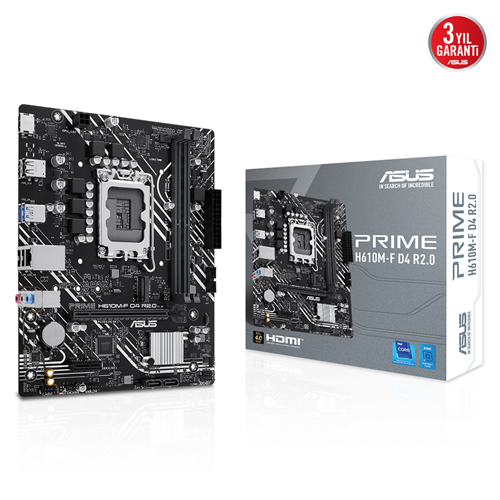 ASUS PRIME H610M-F D4 R2.0, 2xDDR4, M.2, HDMI, 12-13.14.Nesil, LGA1700 Soket, Anakart