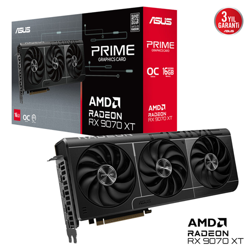 ASUS PRIME-RX9070XT-O16G, 16Gb, 256Bit, GDDR6, 1xHDMI, 3xDP, GAMING Ekran Kartı