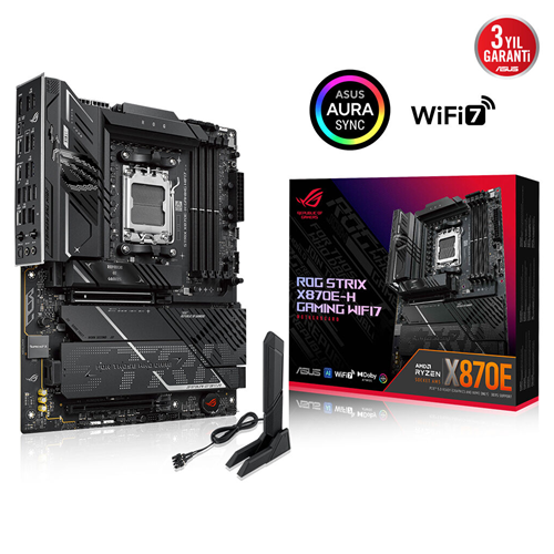 ASUS ROG STRIX X870E-H GAMING WIFI7, 4xDDR5, 4xM.2, DP, HDMI, Type-C, PCIe 5.0, Wi-Fi 7, Bluetooth v5.4, AM5 Soket GAMING Anakart