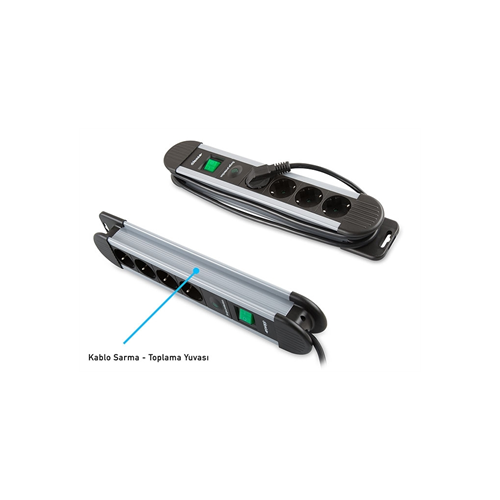 S-LINK Swapp SPGKS03, 3 Soket, Akım Korumalı Priz, 1.5Mt Kablo, 900 Joule (Gri) %100 Bakır