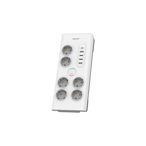 PHILIPS SPN7060WA/62, 6 Soket, Akım Korumalı Priz, 900 Joules, 2Mt Kablo, 1xUsb-C 15W Şarj, 4xUsb-A 20W, (Beyaz)