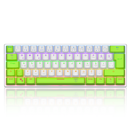 T-DAGGER T-TGK321WG-LIT, ARENA LITE, USB Kablolu, Türkçe Q, Rainbow Backlight, Red Mekanik Switch, 61 Tuşlu, Gaming Klavye (Yeşil Beyaz)