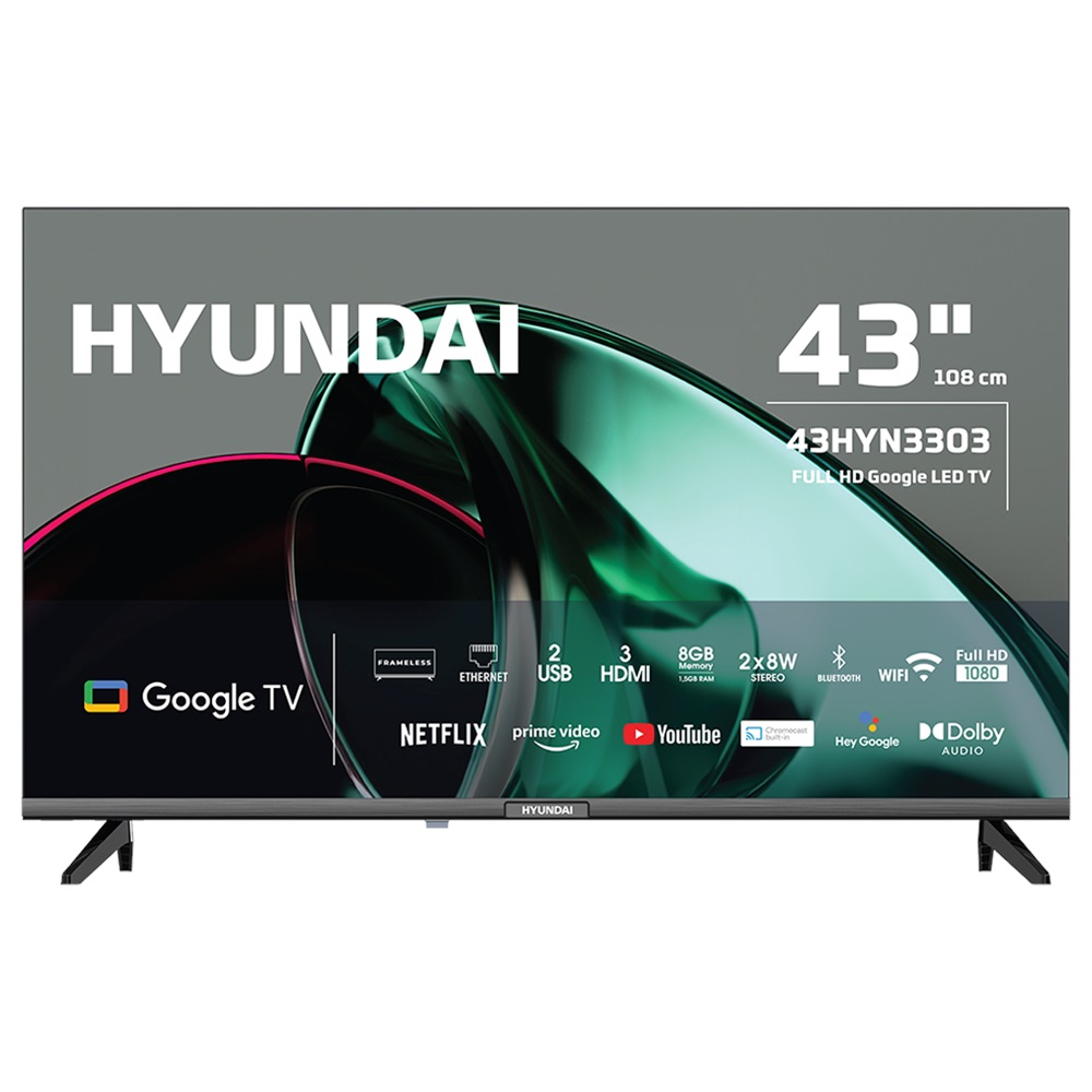 HYUNDAI 43HYN3303, 43" 109cm, Full HD, Dahili Wi-Fi, Dahili Uydu Alıcılı, Android, Google TV, Led Televizyon