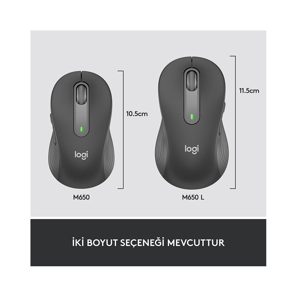 LOGITECH 910-006236, M650L Signature, Siyah, Sağ El, USB Nano 2,4G Kablosuz,4000dpi, Optik, 5 Tuşlu, 24ay Pil Ömrü, Sessiz Mouse