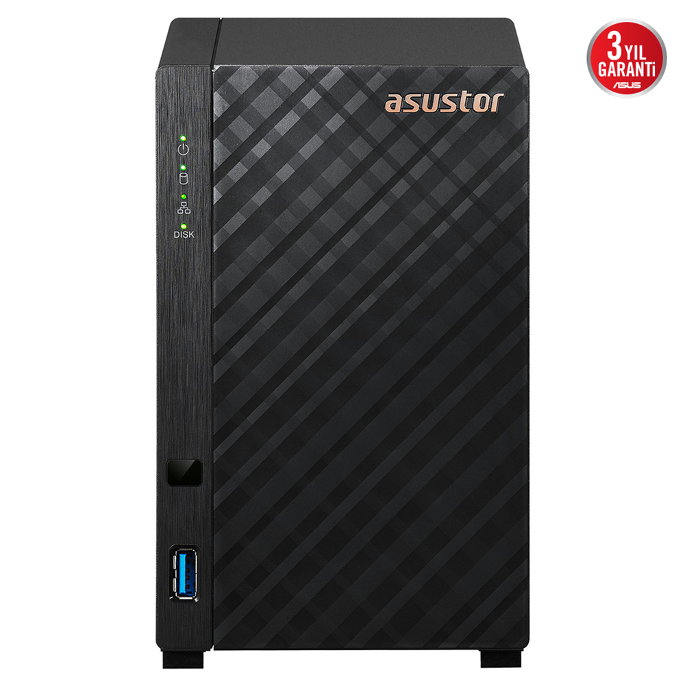 ASUSTOR AS1102TL, 1Gb DDR4 Ram, 2 Yuvalı (2x22TB Destek), 1x2.5GbE Network, USB 3.2, USB 2.0, Tower NAS (Yedekleme) Cihazı
