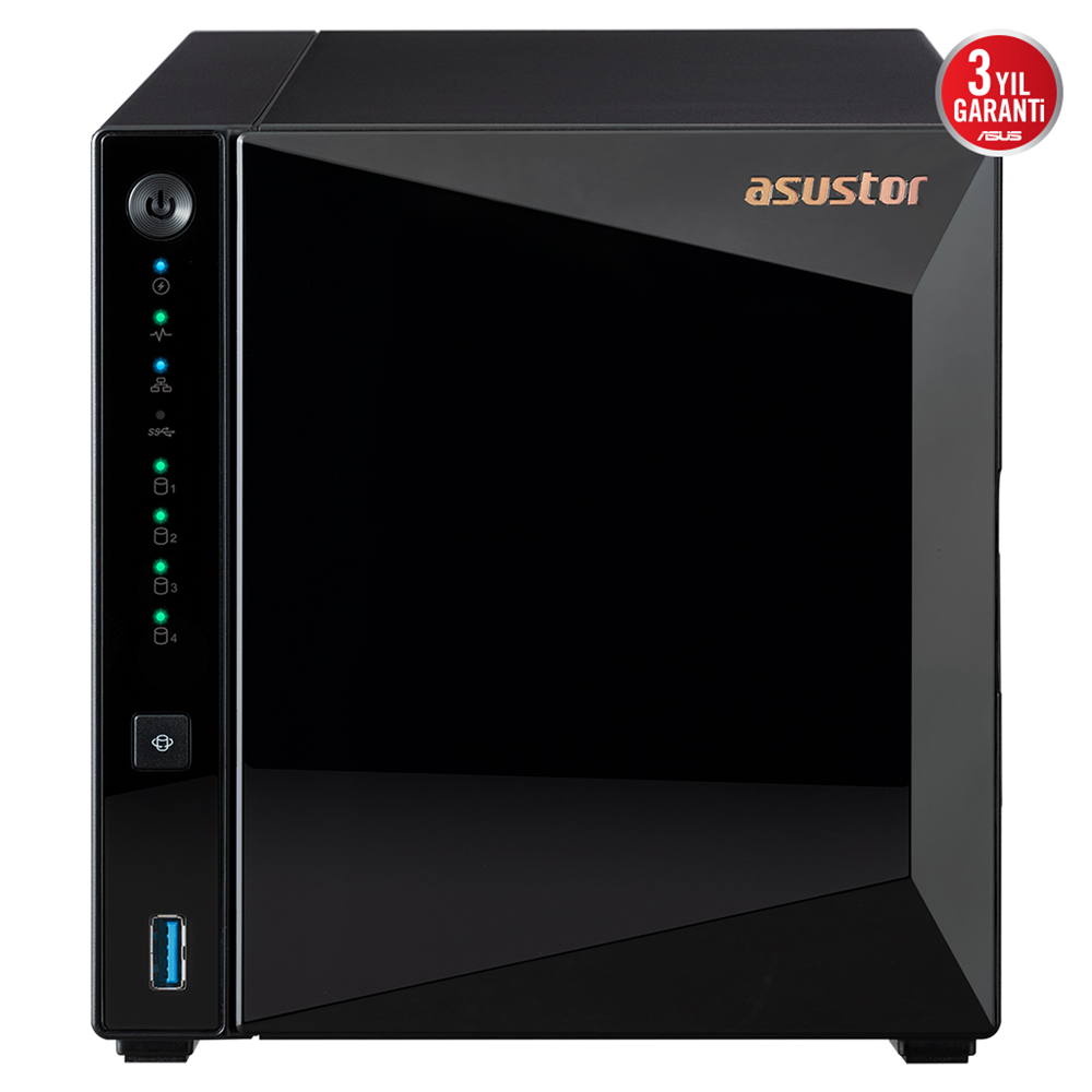 ASUSTOR AS3304T V2, 2Gb DDR4 Ram, 4 Yuvalı (4x20TB Destek), 1x2.5GbE Network, 3xUSB 3.2, Tower NAS (Yedekleme) Cihazı