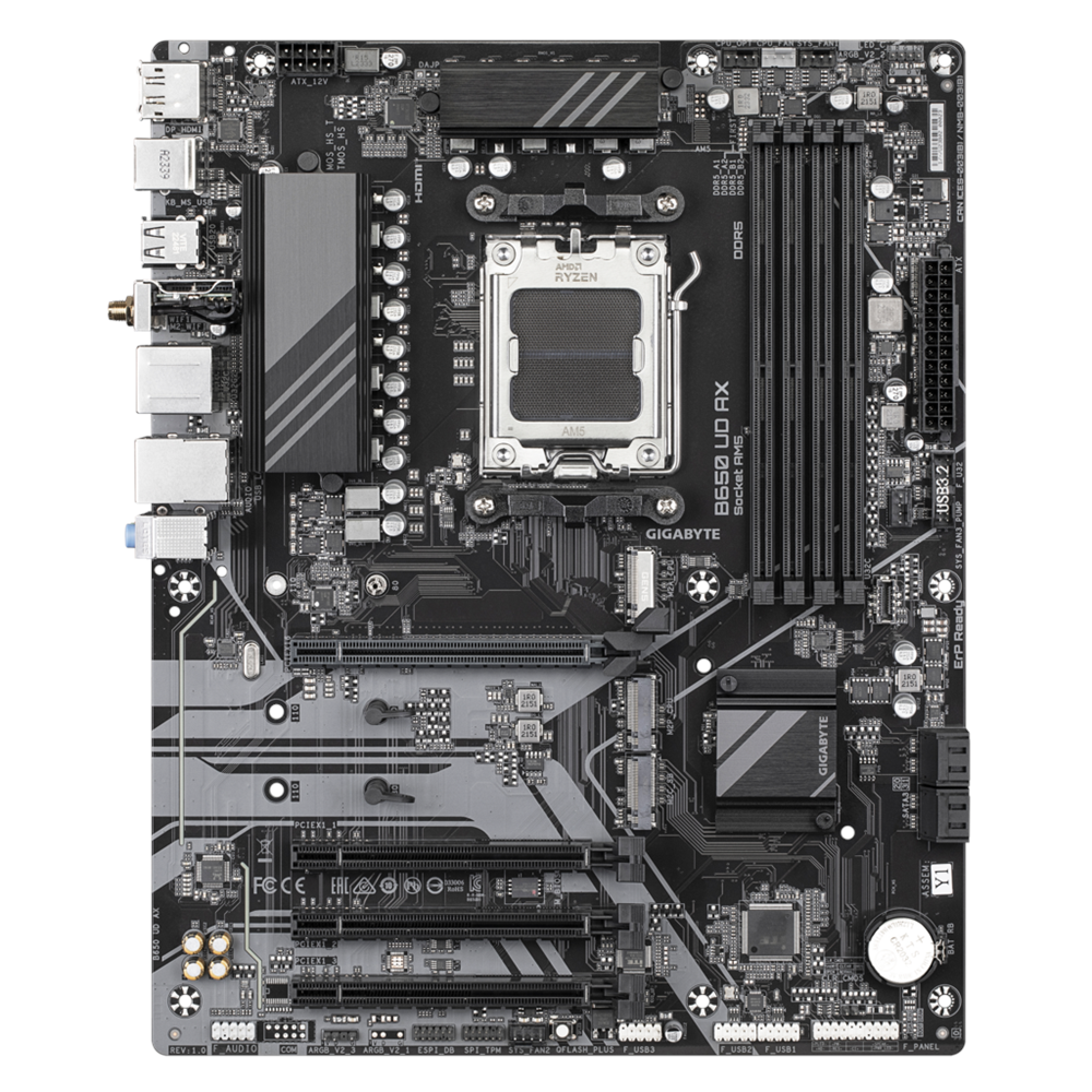 GIGABYTE B650 UD AX, 4xDDR5, 3xM.2, DP, HDMI, Type-C, Wi-Fi 6E, Bluetooth v5.3, AM5 Soket GAMING Anakart