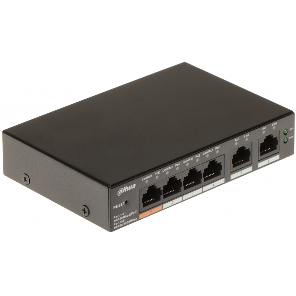 DAHUA CS4006-4ET-60, 4 Port, Megabit, PoE 60W, 2 Port Uplink, Cloud Yönetilebilir, Switch