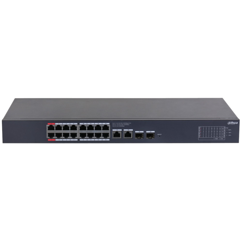 DAHUA CS4220-16GT-190, 16Port, Gigabit, 16 Port PoE, 190W, +2 Port Gigabit Uplink, +2 Port SFP Gigabit Combo, Cloud Yönetilebilir, Switch