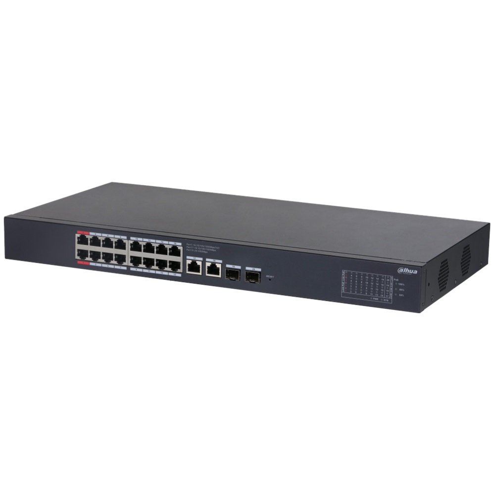 DAHUA CS4220-16GT-190, 16Port, Gigabit, 16 Port PoE, 190W, +2 Port Gigabit Uplink, +2 Port SFP Gigabit Combo, Cloud Yönetilebilir, Switch