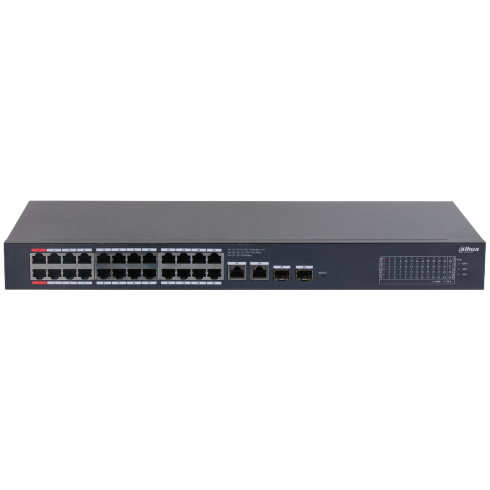 DAHUA CS4228-24GT-375, 24Port, Gigabit, PoE 375W, 2 Port Uplink, 2 Port SFP Gigabit Combo, Cloud Yönetilebilir, Switch