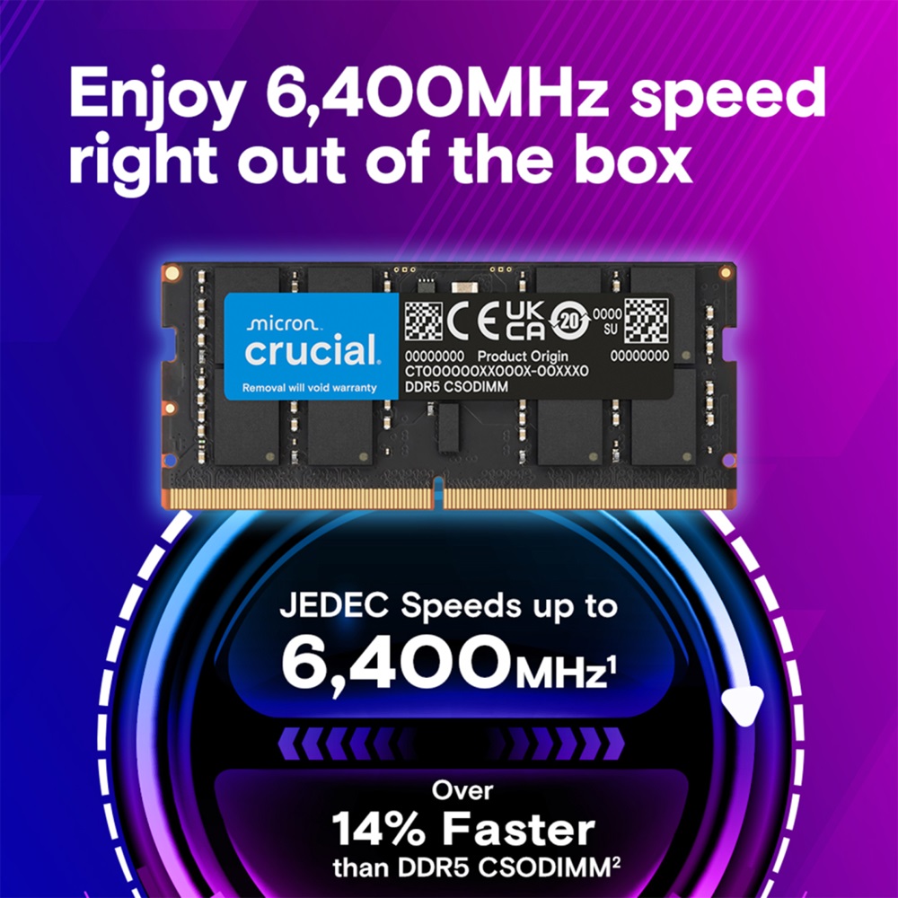 CRUCIAL CT16G64C52CS5, 16Gb, 6400Mhz, DDR5, CL52, SODIMM, Notebook RAM (By Micron)