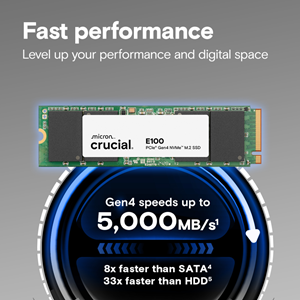CRUCIAL CT480E100SSD8, E100, 480GB, 4700/2500, Gen4, NVME PCIe M.2 2280, SSD
