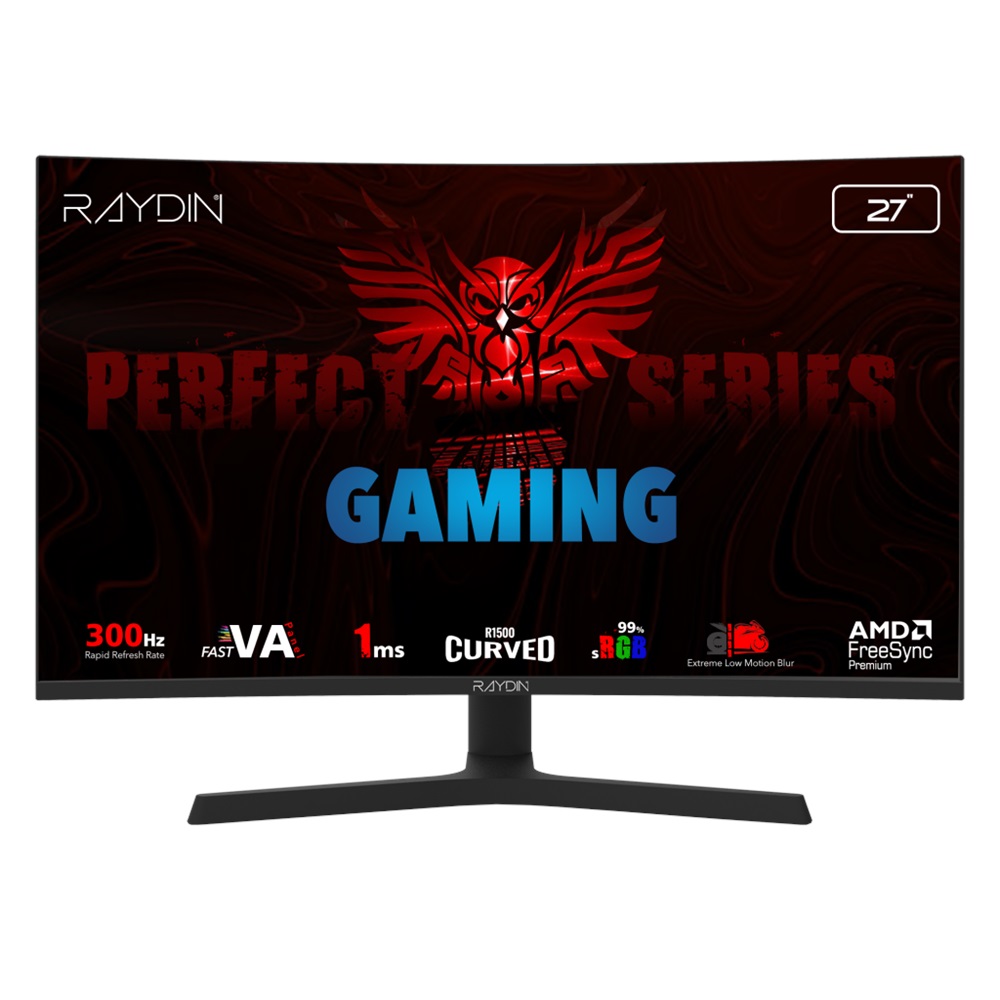 RAYDIN EG27RFA-300HZ, 27", 1ms, 300Hz, Full HD, 2xHDMI, DP, Hoparlör, VA LED, R1500 Curved, Yükseklik Ayarlı Ayak, Frameless, FreeSync Gaming Monitör