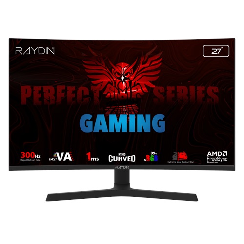 RAYDIN EG27RFA-300HZ, 27", 1ms, 300Hz, Full HD, 2xHDMI, DP, Hoparlör, VA LED, R1500 Curved, Yükseklik Ayarlı Ayak, Frameless, FreeSync Gaming Monitör