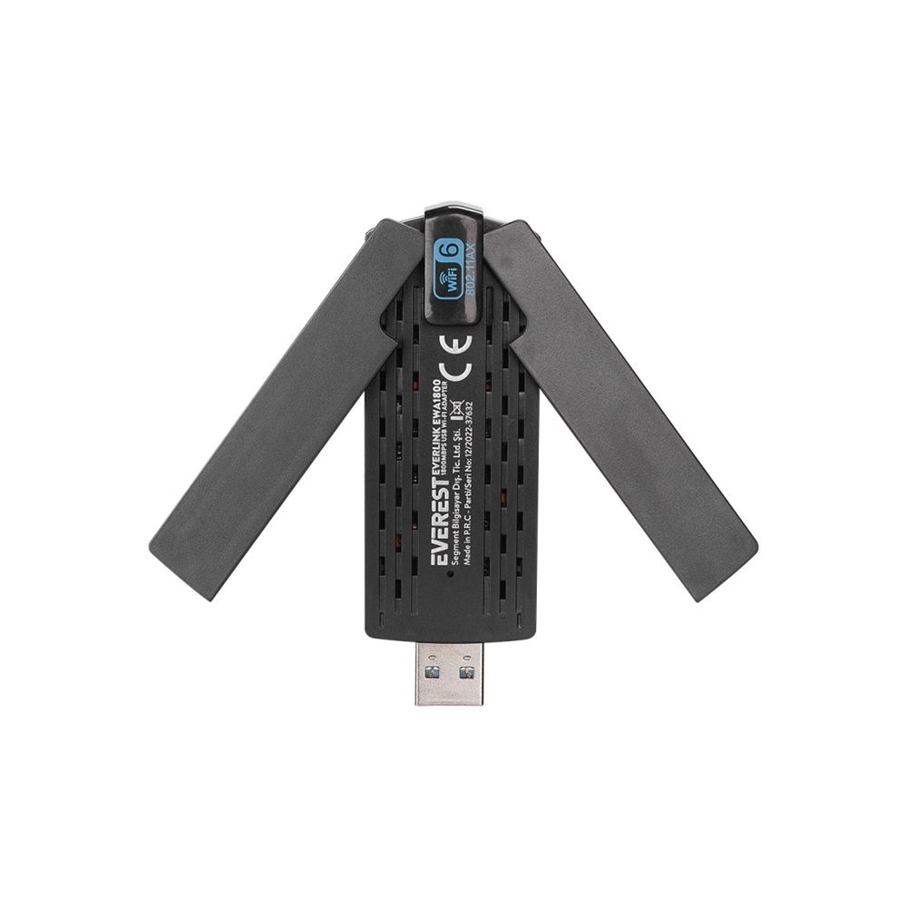 EVEREST EWA1800, 1800Mbp, 2.4Ghz ve 5Ghz Dual Band, WIFI 6, 2x3.5dbi Anten, USB3.0, WIRELESS ETHERNET