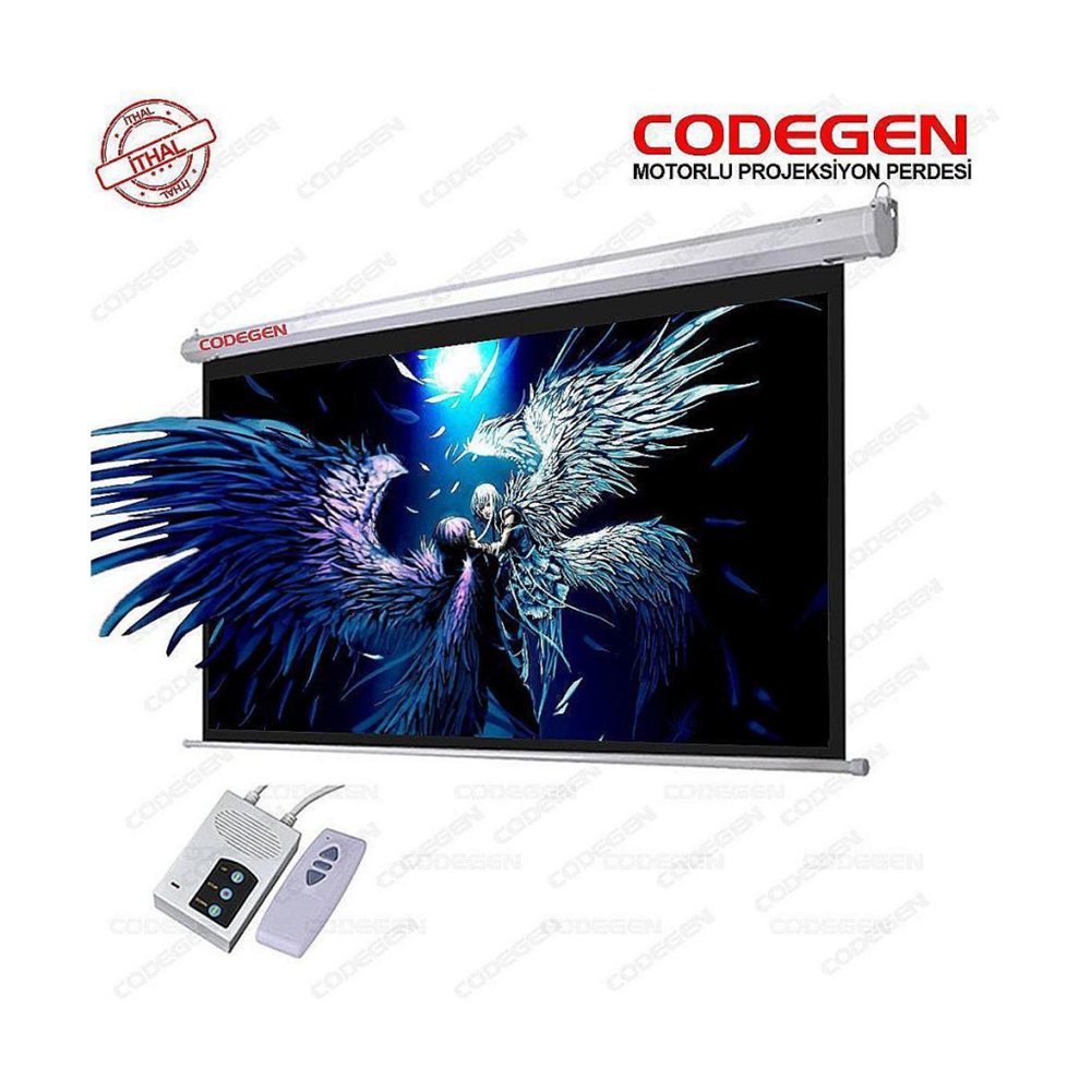 Codegen EX-20 MOTORLU PROJEKSİYON PERDESİ 200x200 Elektrikli Uzaktan Kumandalı (Arkası Siyah Fonlu - Duvar/Tavan Asılabilir)