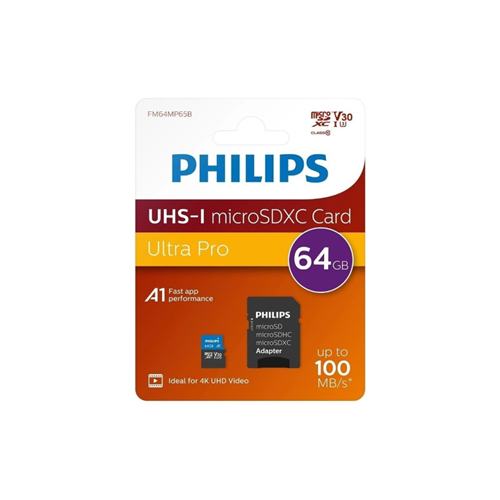 PHILIPS FM64MP65B, 64GB, SDXC, UHS-I, V30, Class10, MicroSD Kart Bellek (SD Adaptörlü)