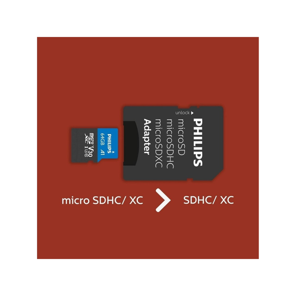 PHILIPS FM64MP65B, 64GB, SDXC, UHS-I, V30, Class10, MicroSD Kart Bellek (SD Adaptörlü)