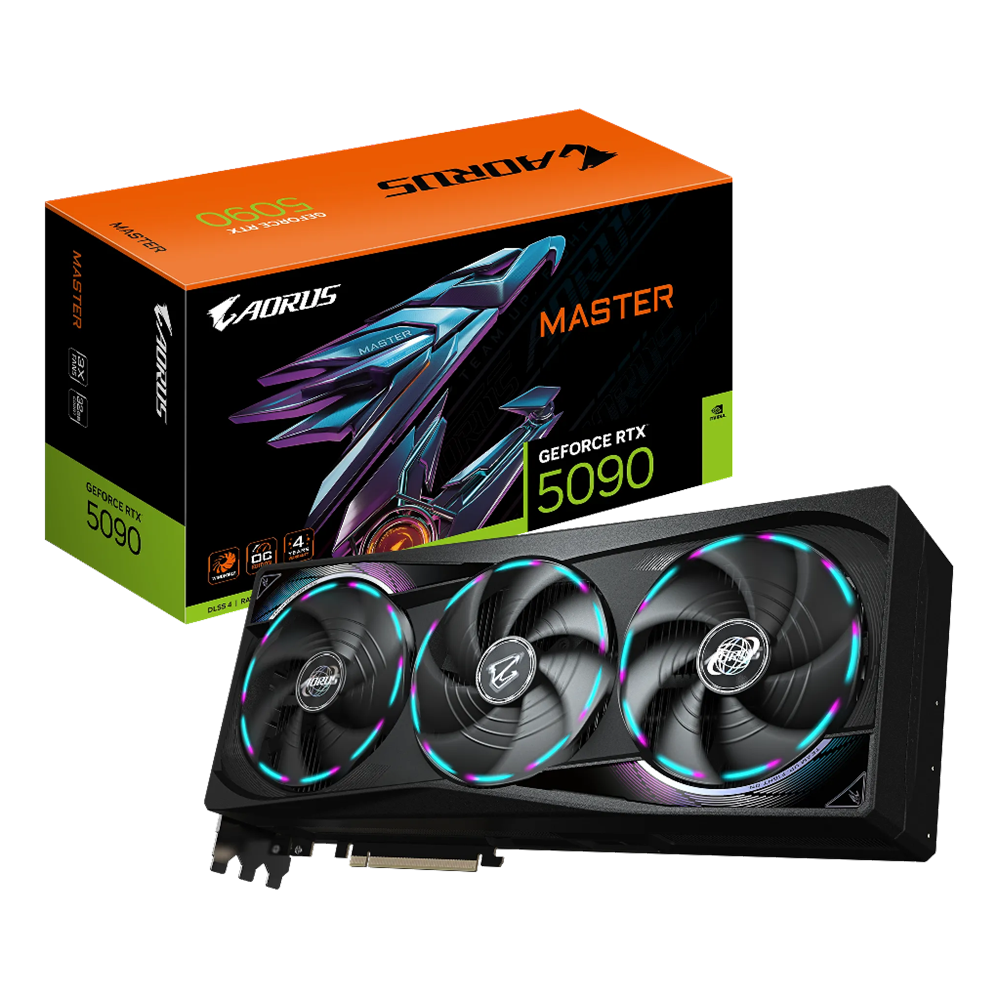 GIGABYTE GV-N5090AORUS M-32GD, RTX5090, AORUS MASTER, 32Gb, GDDR7, 512BIT, 3 Fanlı, 1xHDMI, 3xDP, GAMING Ekran KARTI