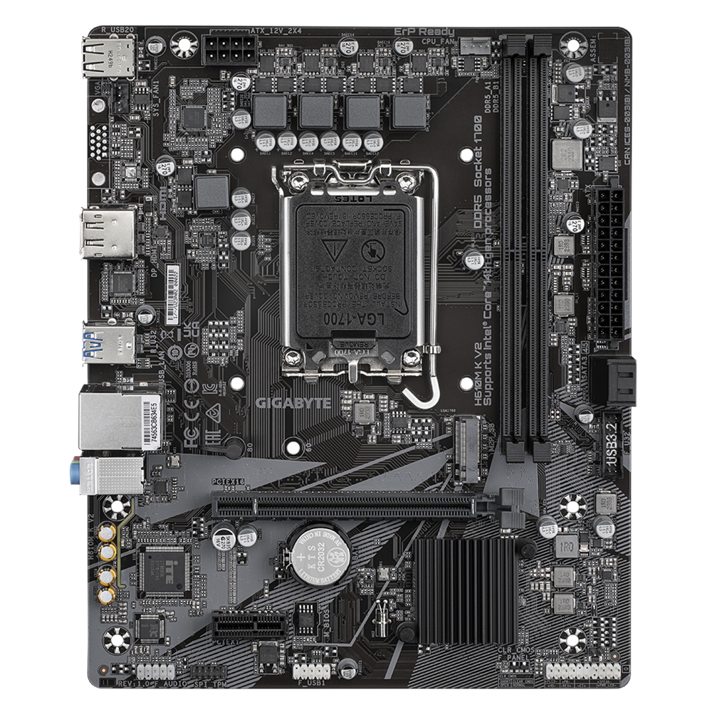 GIGABYTE H610M K V2, rev.1.0, 2xDDR5, M.2, DP, HDMI, 12-13.Nesil, LGA1700 Soket, Anakart
