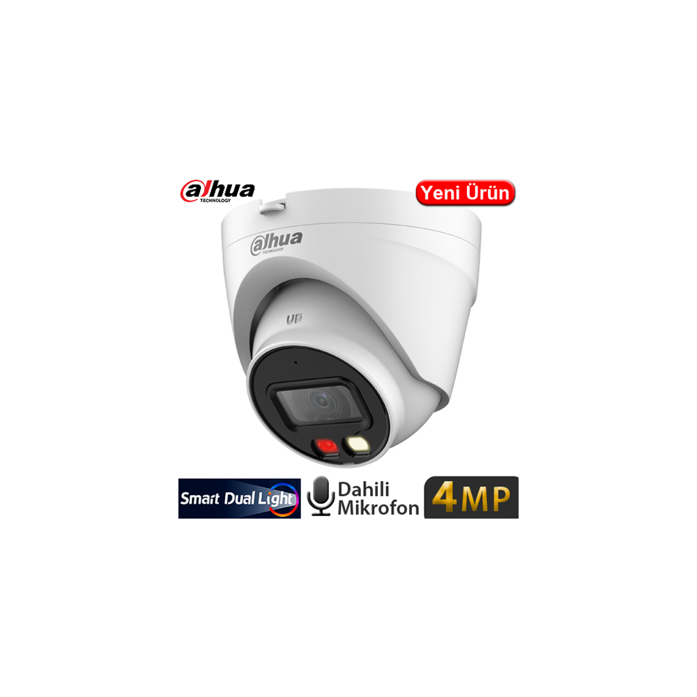 DAHUA IPC-HDW1431V-SA, 4Mpix, 2,8mm Lens, H265+, 30Mt Gece Görüşü, Dual Light, Mikrofonlu, PoE Dome IP Kamera