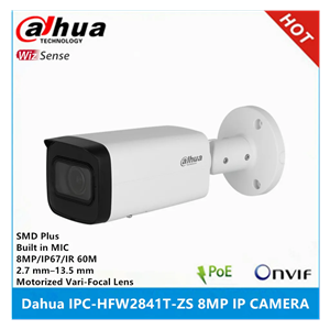 DAHUA IPC-HFW2841T-ZAS-27135, 8Mpix, 2,7-13,5mm Motorize Lens, H265+, 80Mt Gece Görüşü, Dahili Mikrofon, Starlight, IP67, PoE Bullet IP Kamera