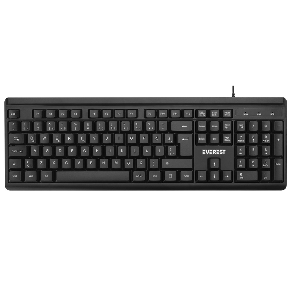 EVEREST KB-741, USB Kablolu, Türkçe Q, 2 metre Bakır Kablolu, Standart Klavye (Siyah)