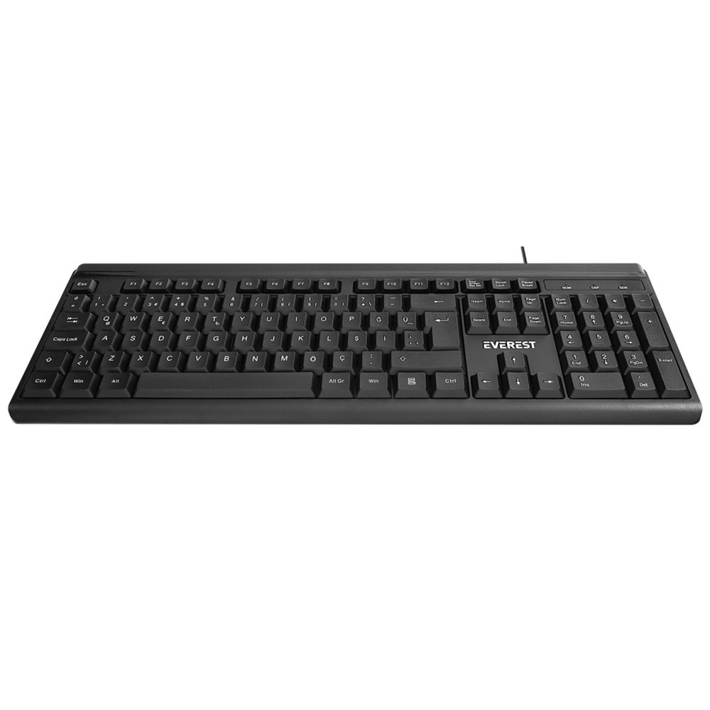EVEREST KB-741, USB Kablolu, Türkçe Q, 2 metre Bakır Kablolu, Standart Klavye (Siyah)