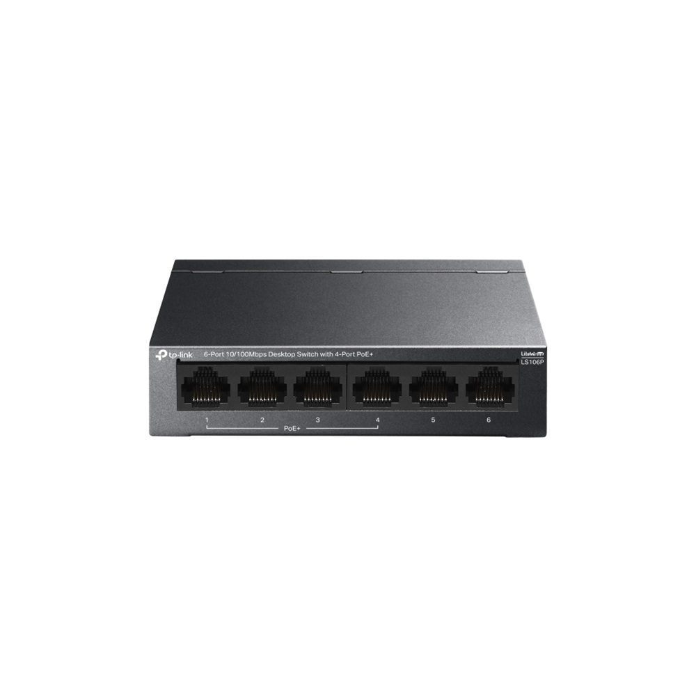 TP-LINK LS106P, Green Tech, 6 Port, MeggaBit, 4 Port PoE+ 65W, Metal Kasa, Yönetilemez, Masaüstü Switch