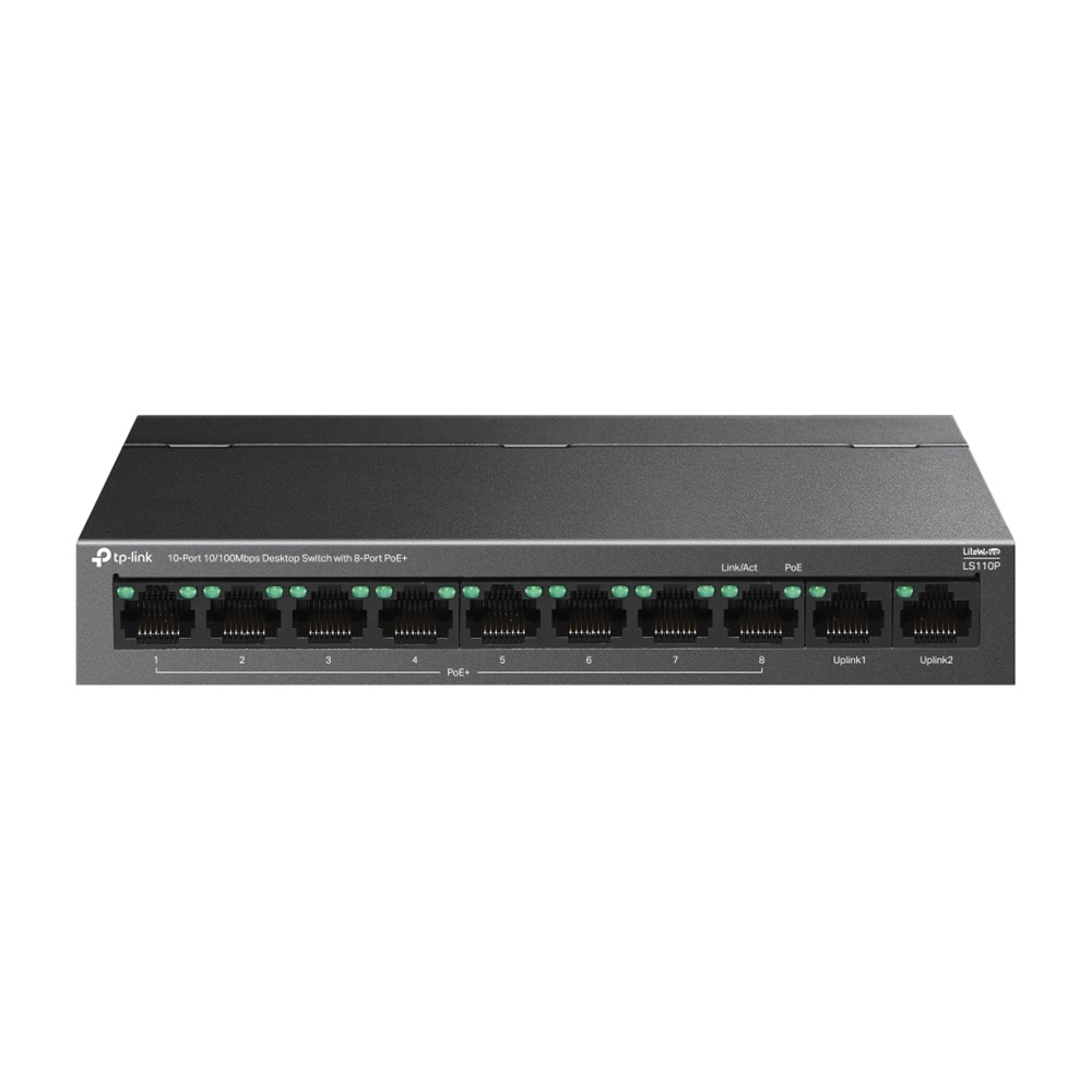 TP-LINK LS110P, Green Tech, 10 Port, MeggaBit, 8 Port PoE+ 96W, Metal Kasa, Yönetilemez, Masaüstü Switch