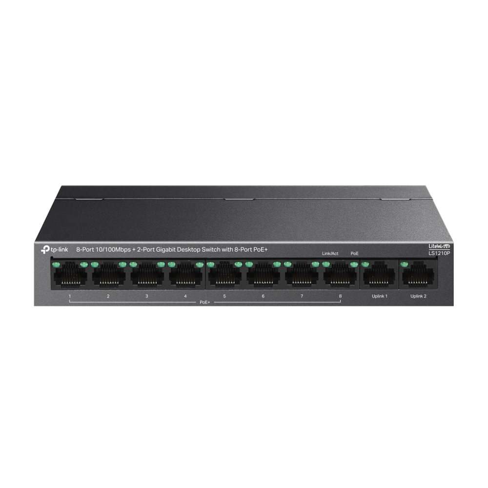 TP-LINK LS1210P, 8 Port Poe Megabit, 2 Port Gigabit, 96W, Yönetilemez Masaüstü Switch
