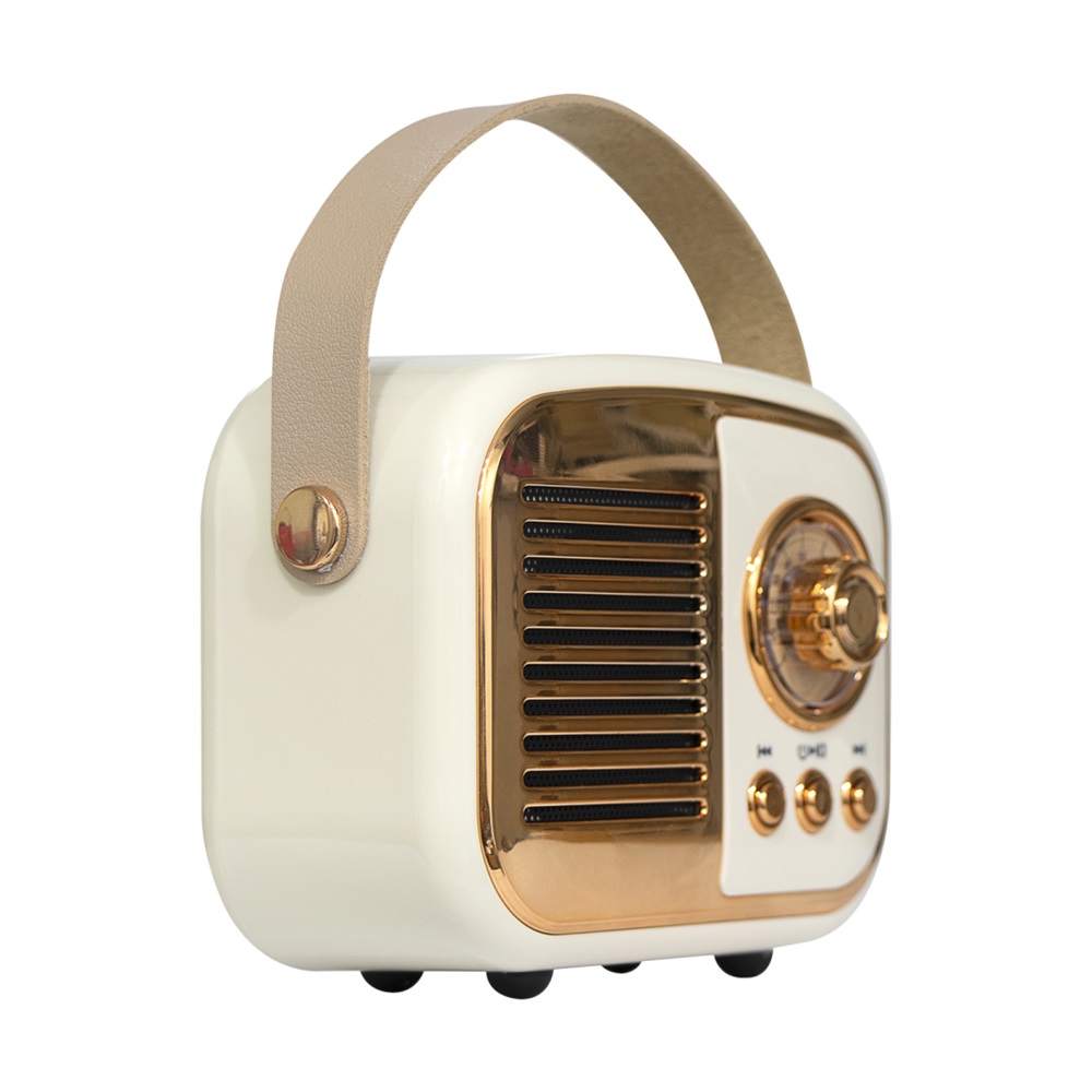 MIKADO MD-24BT, Echoes, Beyaz, 3W, Taşınabilir, USB/TF Kart/Bluetooth, 800mAh, Klasik Retro Müzik Kutusu