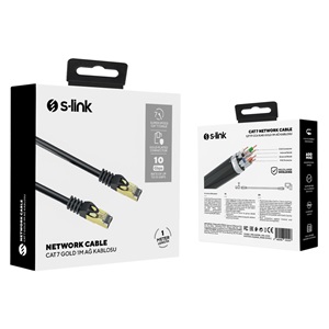 S-LINK MM-CAT701, CAT7, Patch, 1Mt, Gold Uçlu, FTP, CCA, Ağ Bağlantı Kablosu (Siyah)