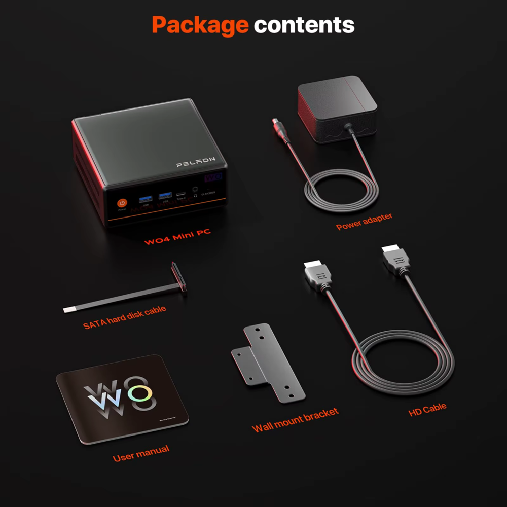 PELADN WO4 Serisi, AMD Ryzen 5 5600H, 16Gb Ram, 512Gb SSD, 1xHDMI, 1xDP, 4xUSB, 1xType-C, 2xLAN, Paylaşımlı Ekran Kartı, Wi-Fi6, Bluetooth 5.2, Windows 11 Pro, MFF MiniPC