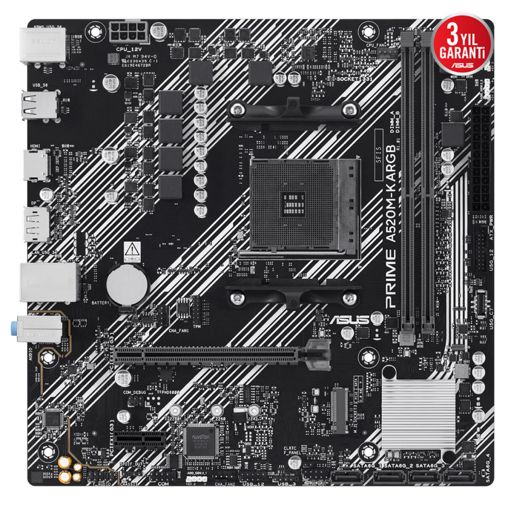 ASUS PRIME A520M-K ARGB, 2xDDR4, 1x M.2, DP, HDMI, AM4 Soket Anakart
