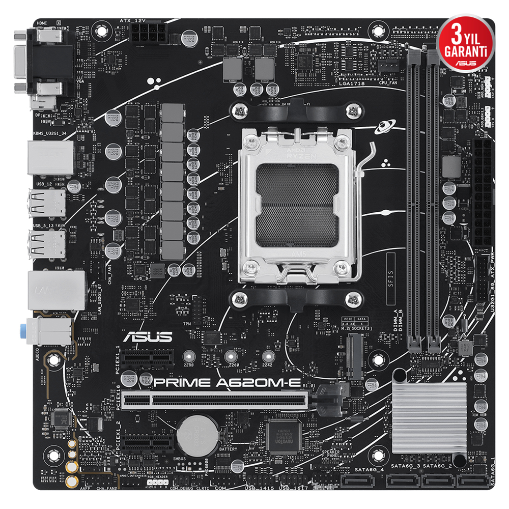 ASUS PRIME A620M-E-CSM, 2xDDR5, 1x M.2, D-SUB, DP, HDMI, AM5 Soket Anakart