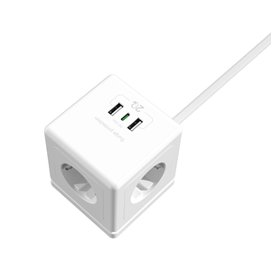 S-LINK PRZ04, 4 Soket, Akım Korumalı Priz, 1x Type-C, 2xUSB 5V, 2Mt Kablo, 306 Joule, Küp Tasarım (Beyaz)