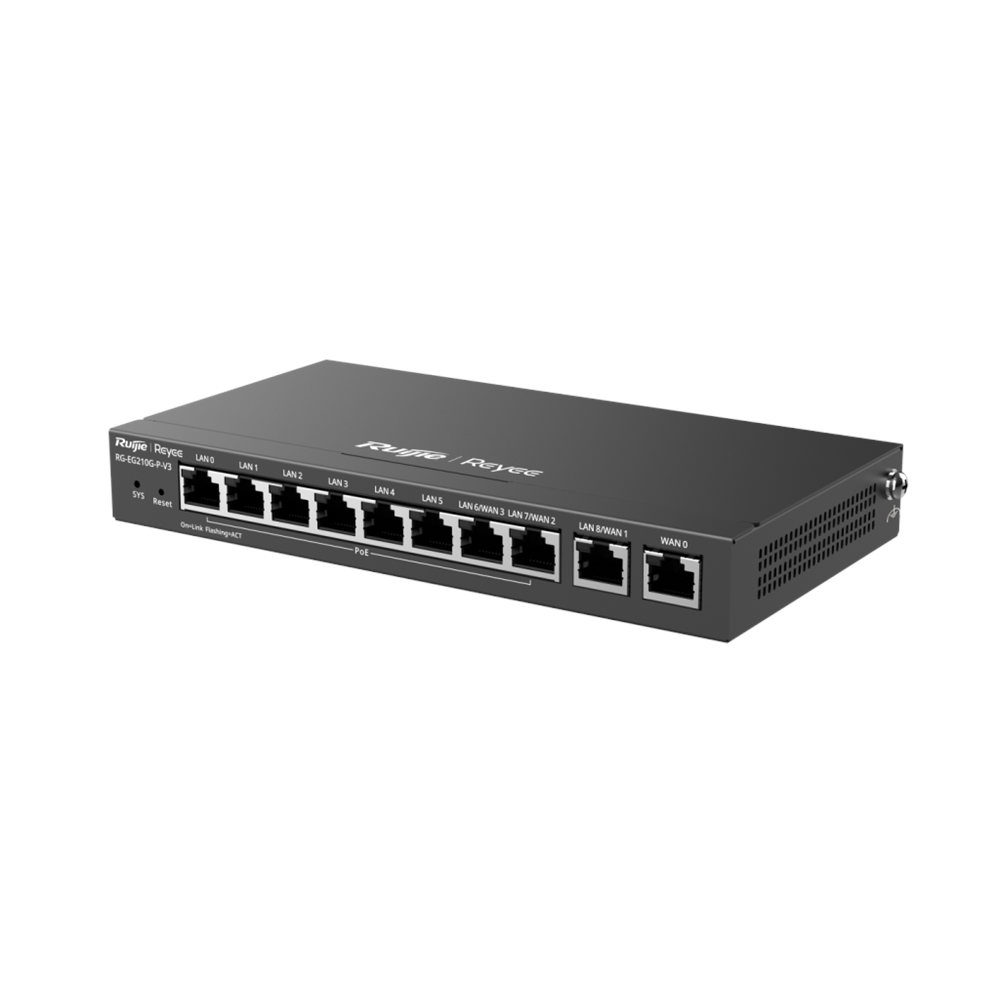RUIJIE Reyee RG-EG210G-P-V3 10 Port Gigabit, Web Yönetilebilir, 4 WANs, 200 Kullanıcı,