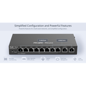 RUIJIE Reyee RG-EG210G-P-V3 10 Port Gigabit, Web Yönetilebilir, 4 WANs, 200 Kullanıcı,