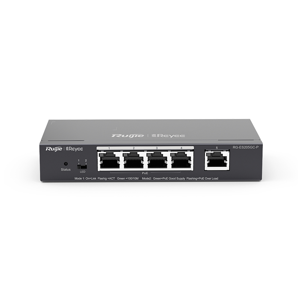 RUIJIE REYEE RG-ES205GC-P 5 Port GigaBit ,4X PoE 54W RUIJIE Colud Yönetilebilir Switch Metal Kasa