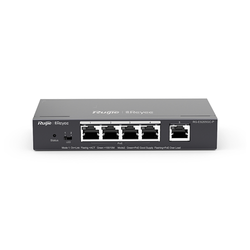 RUIJIE REYEE RG-ES205GC-P 5 Port GigaBit ,4X PoE 54W RUIJIE Colud Yönetilebilir Switch Metal Kasa