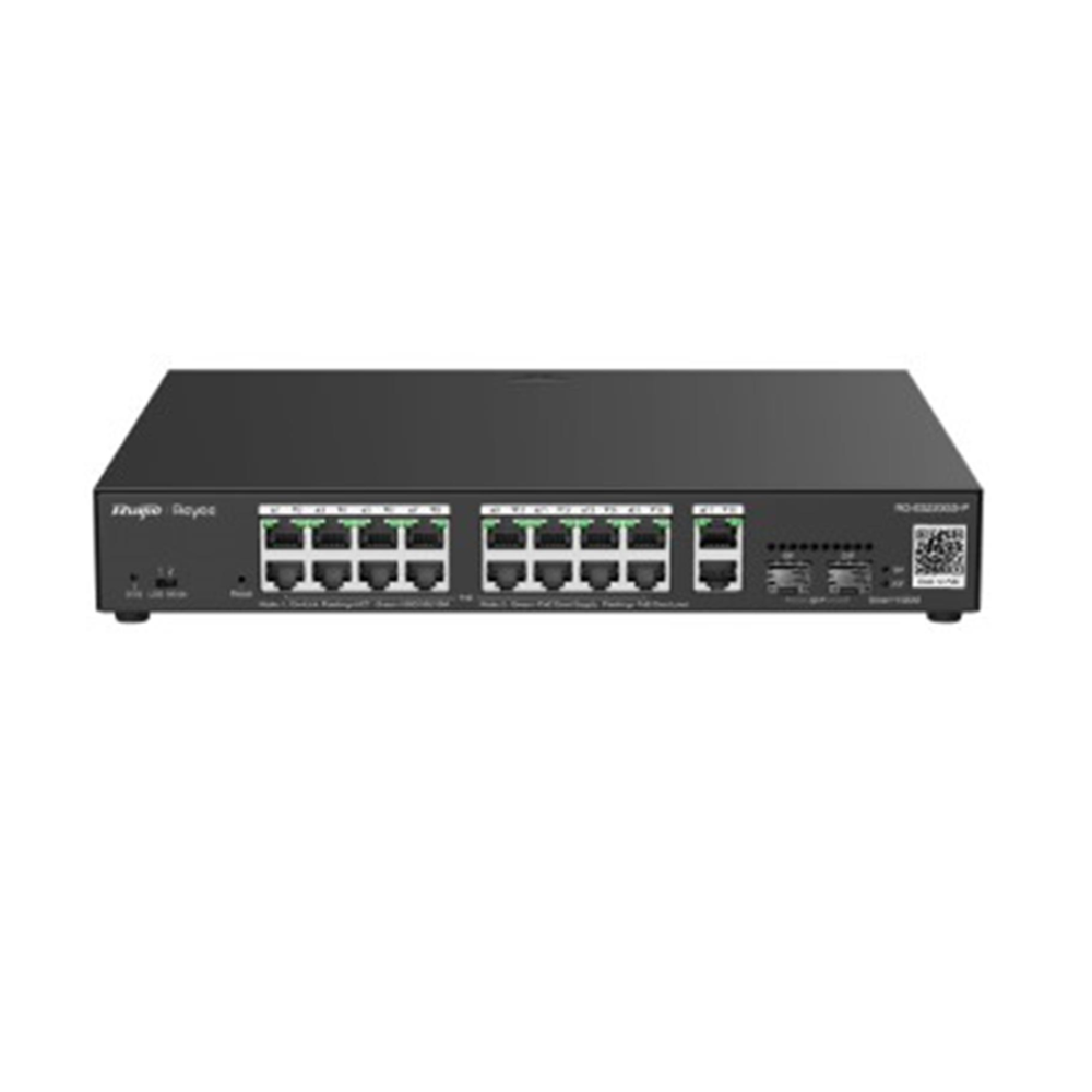 RUIJIE REYEE RG-ES220GS-LP 20Port, 16 Port Gigabit PoE, 130W, 2 Port Gigabit Uplink, 2 Port SFP, Colud Yönetilebilir Switch Metal Kasa