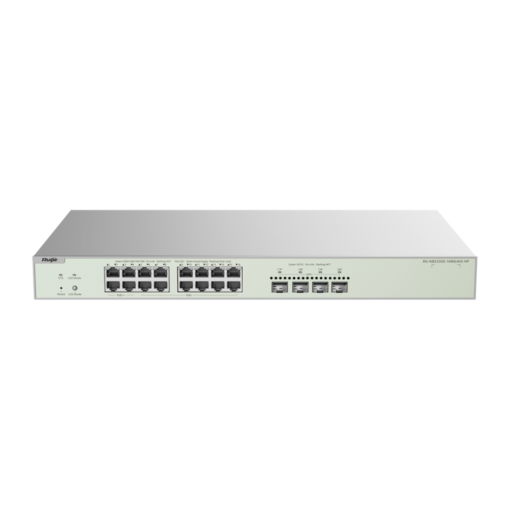 RUIJIE REYEE RG-NBS3300-16MG4XS-HP 16 Port GigaBit PoE, 370W, 4Port SFP, L2 Yönetilebilir Switch Metal Kasa