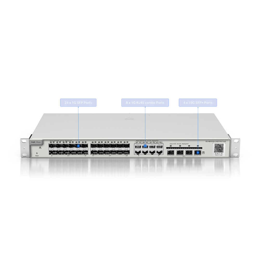 RUIJIE REYEE RG-NBS5200-24SFP/8GT4XS 24 Port 1G SFP, 8x1000 Mbit Combo, 4X10G SFP L2 Yönetilebilir Switch