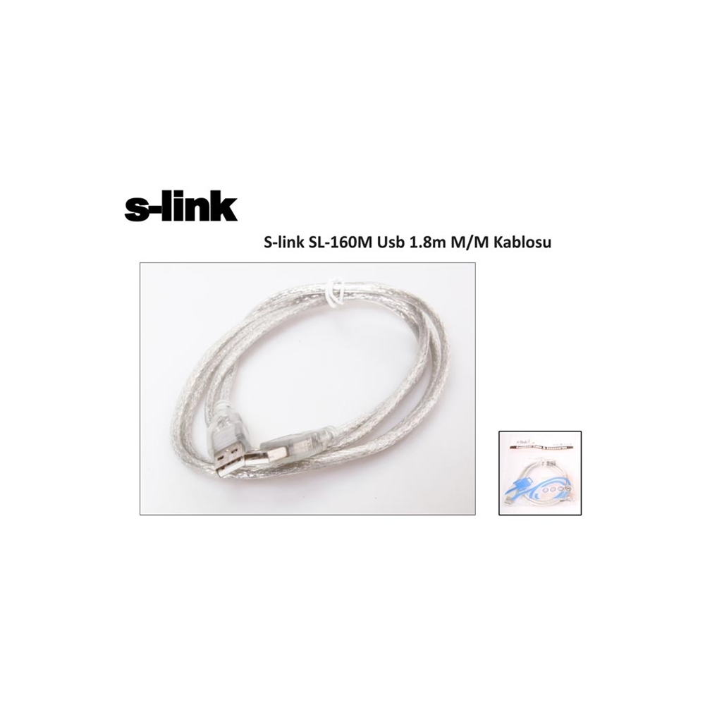 S-LINK SL-160M, İki Ucu Erkek M/M USB Kablosu, USB To USB 2.0 KABLO, 1.8mt