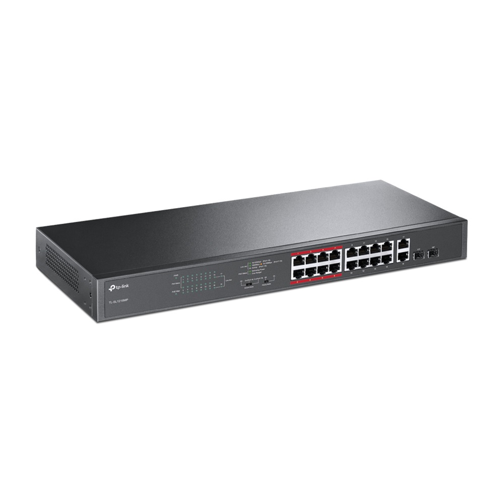 TP-LINK SL1218MP, 16 Port Megabit POE + 2Port Gigabit Combo SFP, 250W, Rackmount Switch