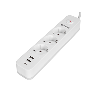 S-LINK SPG03TC, 3 Soket, Akım Korumalı Priz, 1x Type-C, 2xUSB 5V 4A, 1.5Mt %100 Bakır 1mm Kablo, 750 Joule (Beyaz)